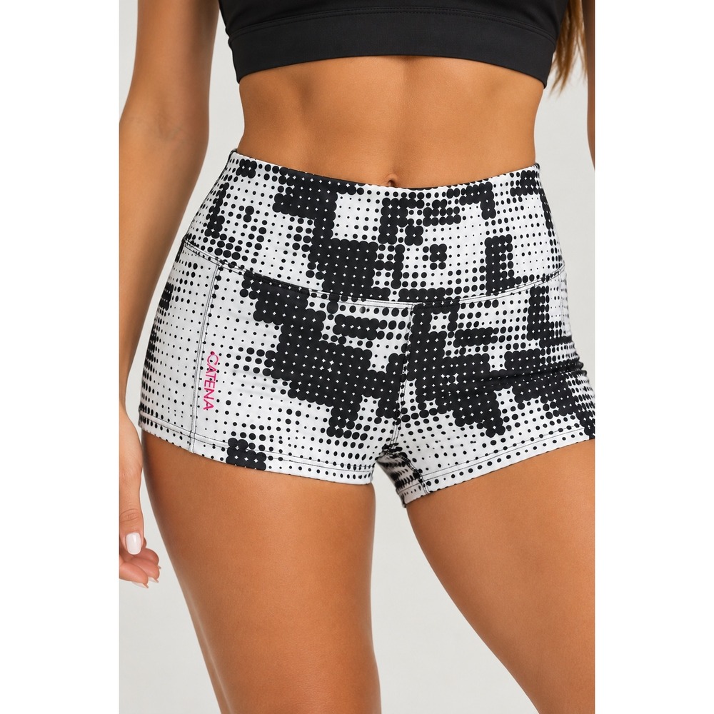 Catena High Rise Compression Shorts Black White Polka Dot Athletic Size L
